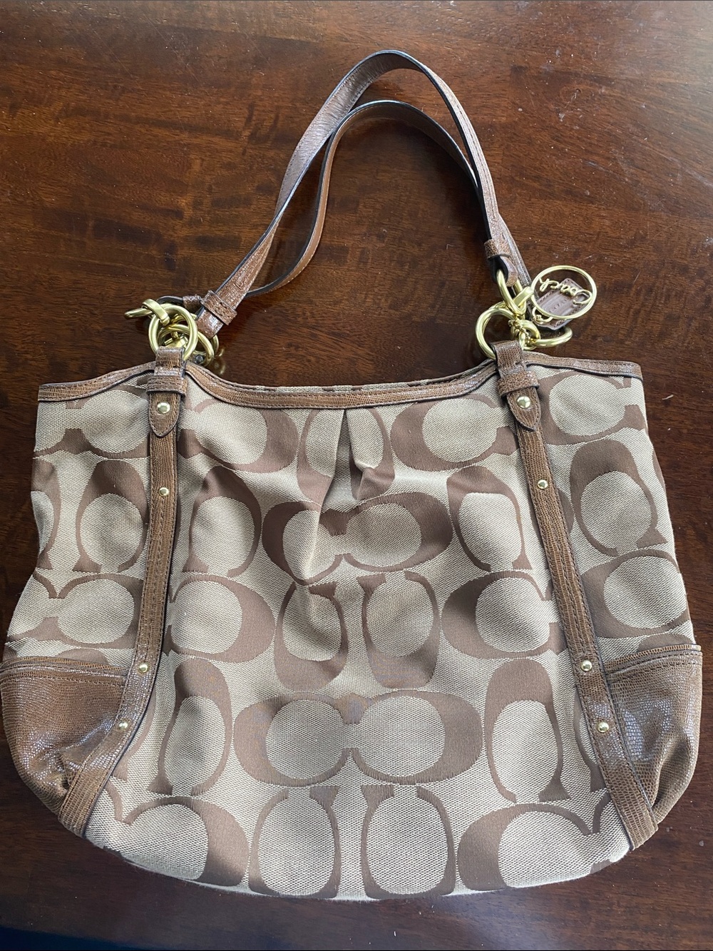 Coach Tan and Brown Signature Canvas Tote with Gold Hardware - Picture 3 of 12